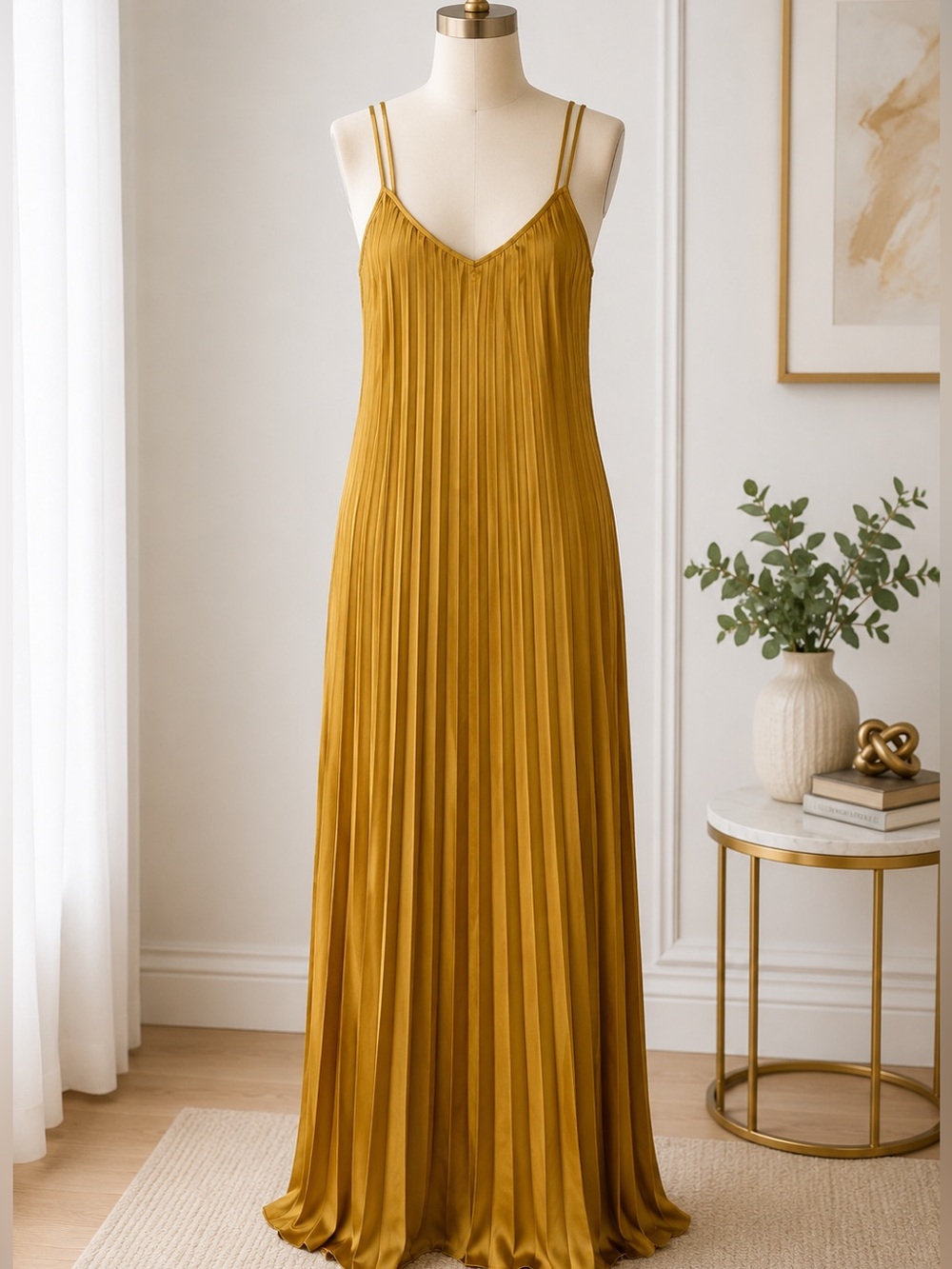 Club Monaco Mustard Pleated Slip Maxi Dress